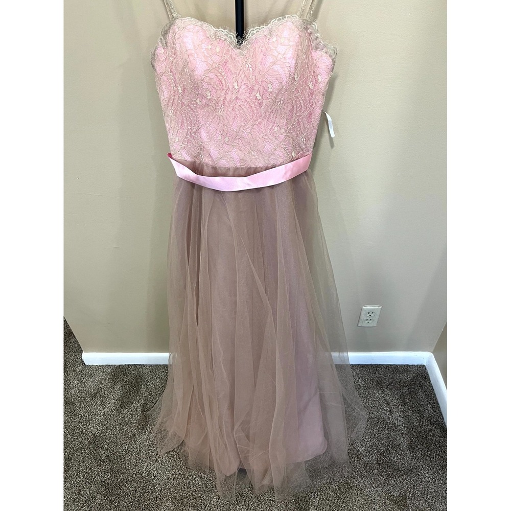 DaVinci Bridesmaids Maxi Dress Womens 14 Pink Lace Tulle Formal Gown Sleeveless